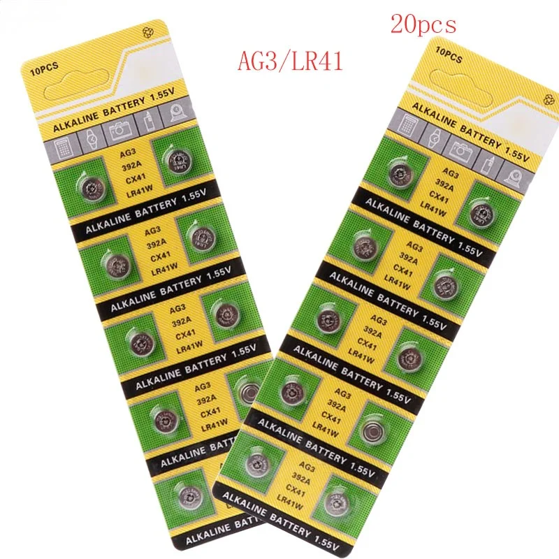 20pcs AG3 For Watch Toys Remote SR41 192 Cell Coin Alkaline Battery 1.55V L736 384 SR41SW CX41 LR41 392 Button Batteries