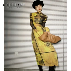 CHEERART Spring 2021 High Waist Yellow Skirt Women Floral Printed Bodycon A Line Long Midi Ladies Skirt Aesthetic Clothes