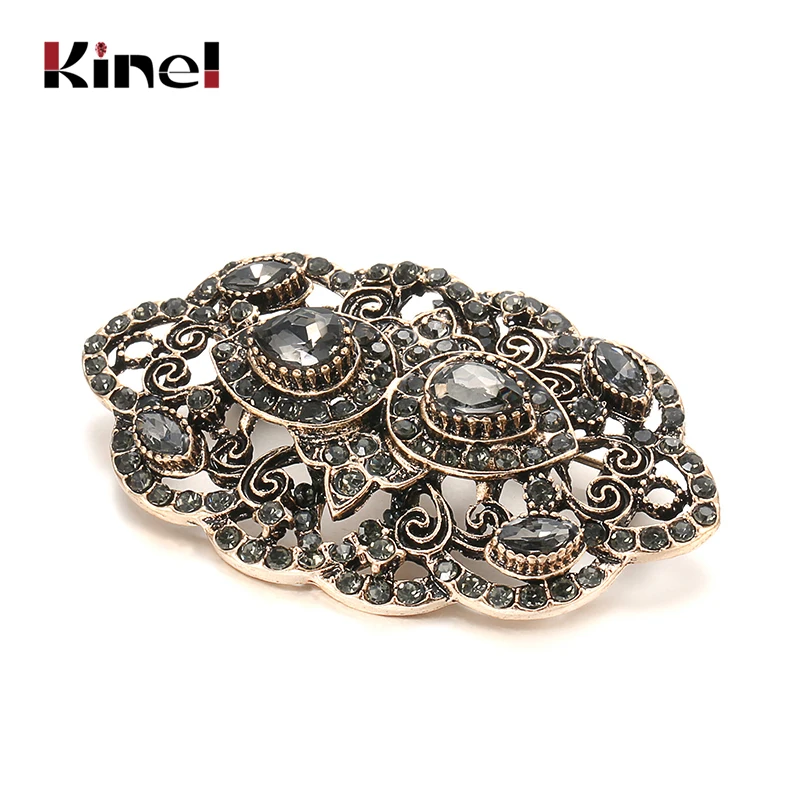 Kinel-broche de cristal gris Vintage para mujer, pasador chapado en oro, broche turco de diamantes de imitación arabescos, Broches de bufanda de solapa, 2020