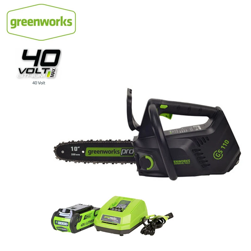 

Greenworks 40v Chain Saw Brushless ONE HAND Operate Cordless Chainsaw 10 Inch Guide Bar With 4Ah Battery and Charger Free Return