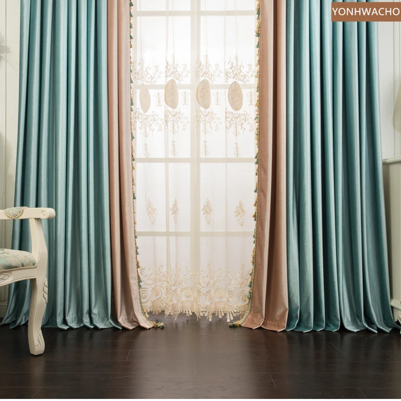 Custom curtain American light luxury high-grade shading velvet window screen blue cloth blackout curtain tulle panel C477