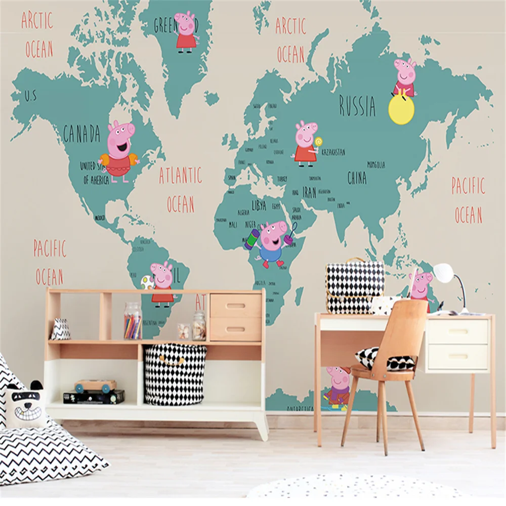 Milofi custom cute animal piggy simple wallpaper cartoon children's room kindergarten kids early education room wallpaper mural