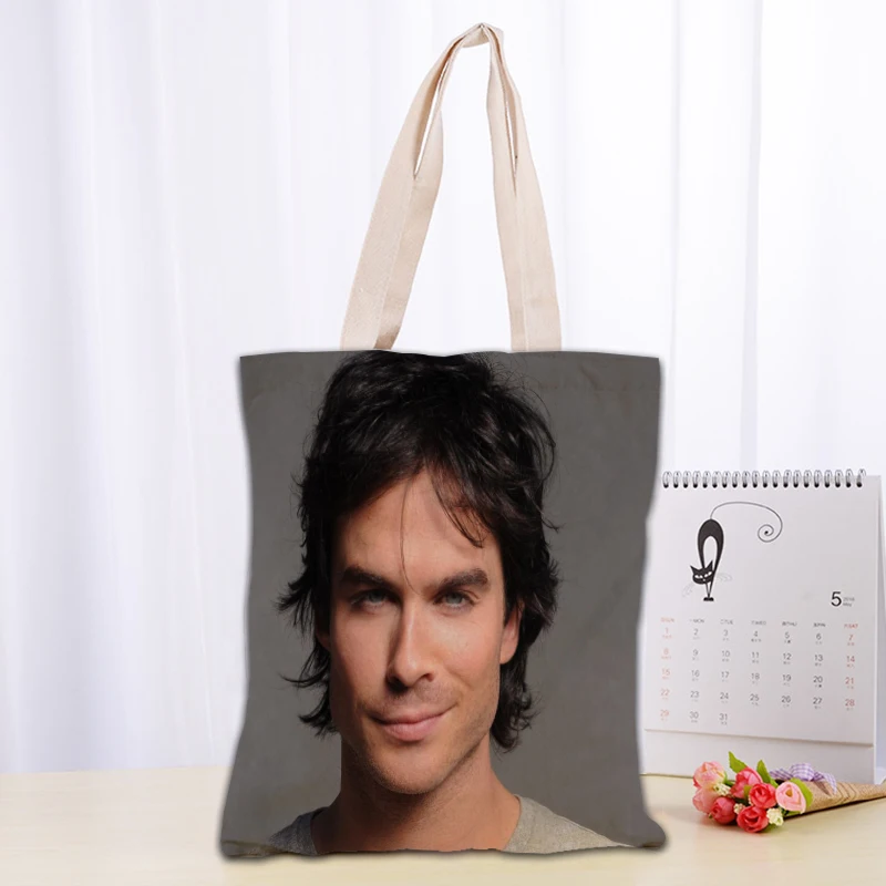 Custom Ian Somerhalder Tote Bag Reusable Women Canvas Shoulder Bag Handbag Shoulder Pouch Foldable Canvas Shopping Bags