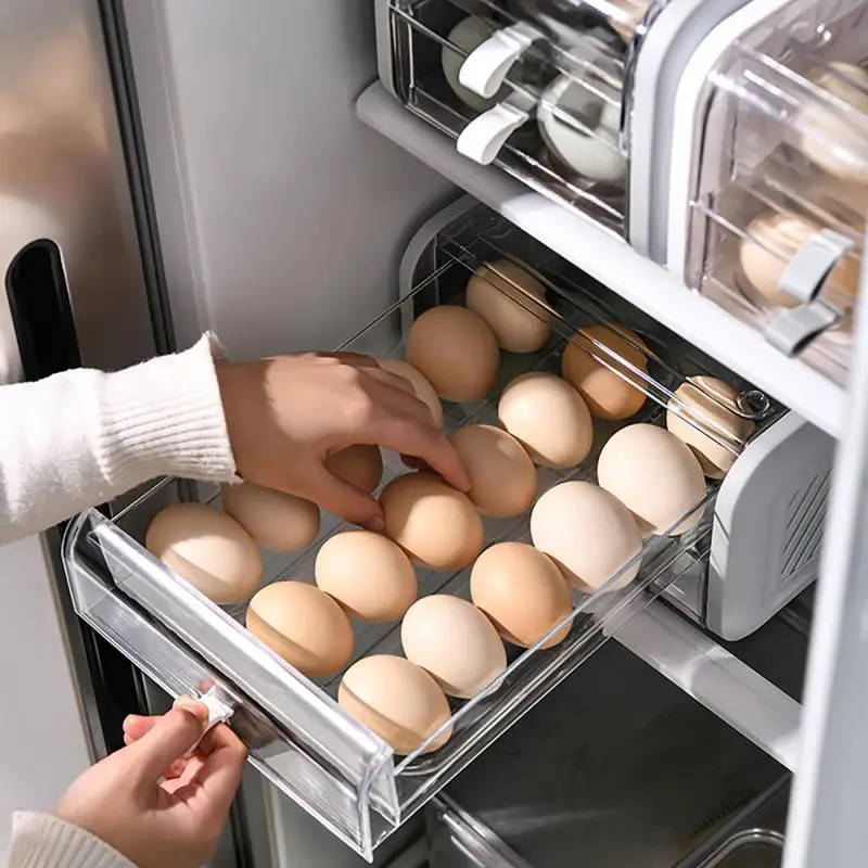 

Egg Fresh-keeping Storage Box Kitchen Transparent Box Japanese-style Double Stacking Drawer Refrigerator Storage Food Container