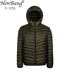 NewBang-Casaco ultra leve masculino, casaco quente, parka com capuz, parka de penas, tamanho grande, 90% baixo, Plus 9XL, 10XL, 11XL