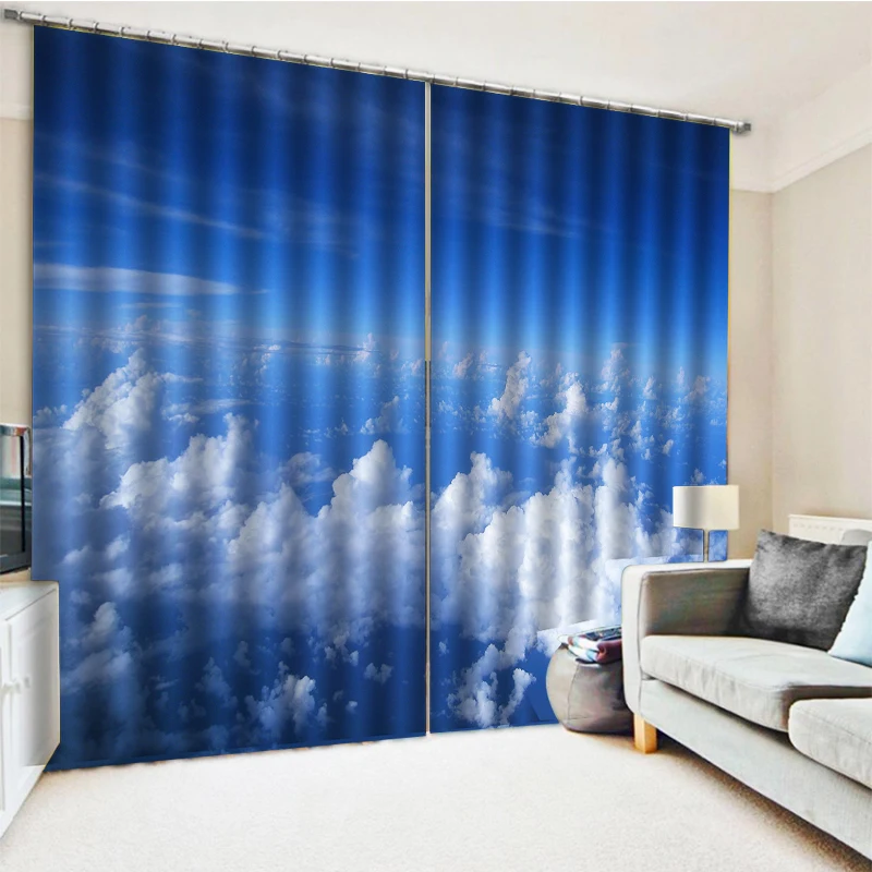 

Custom blue cloud curtains thickening blackout curtains 3D Window Curtains For Living Room Bedroom