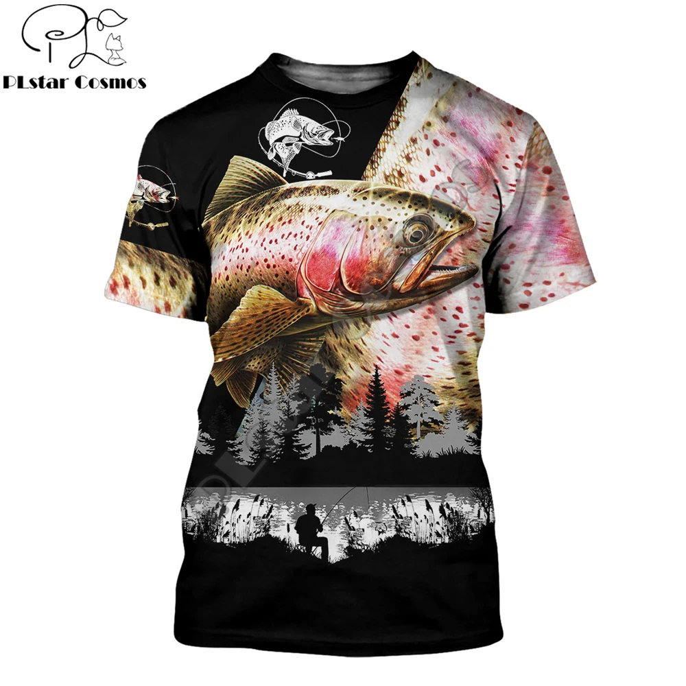 2021 Summer Hipster Men t-shirt Beautiful Trout Fishing 3D Printed Harajuku Short sleeve T shirt Unisex Casual tops TX0178