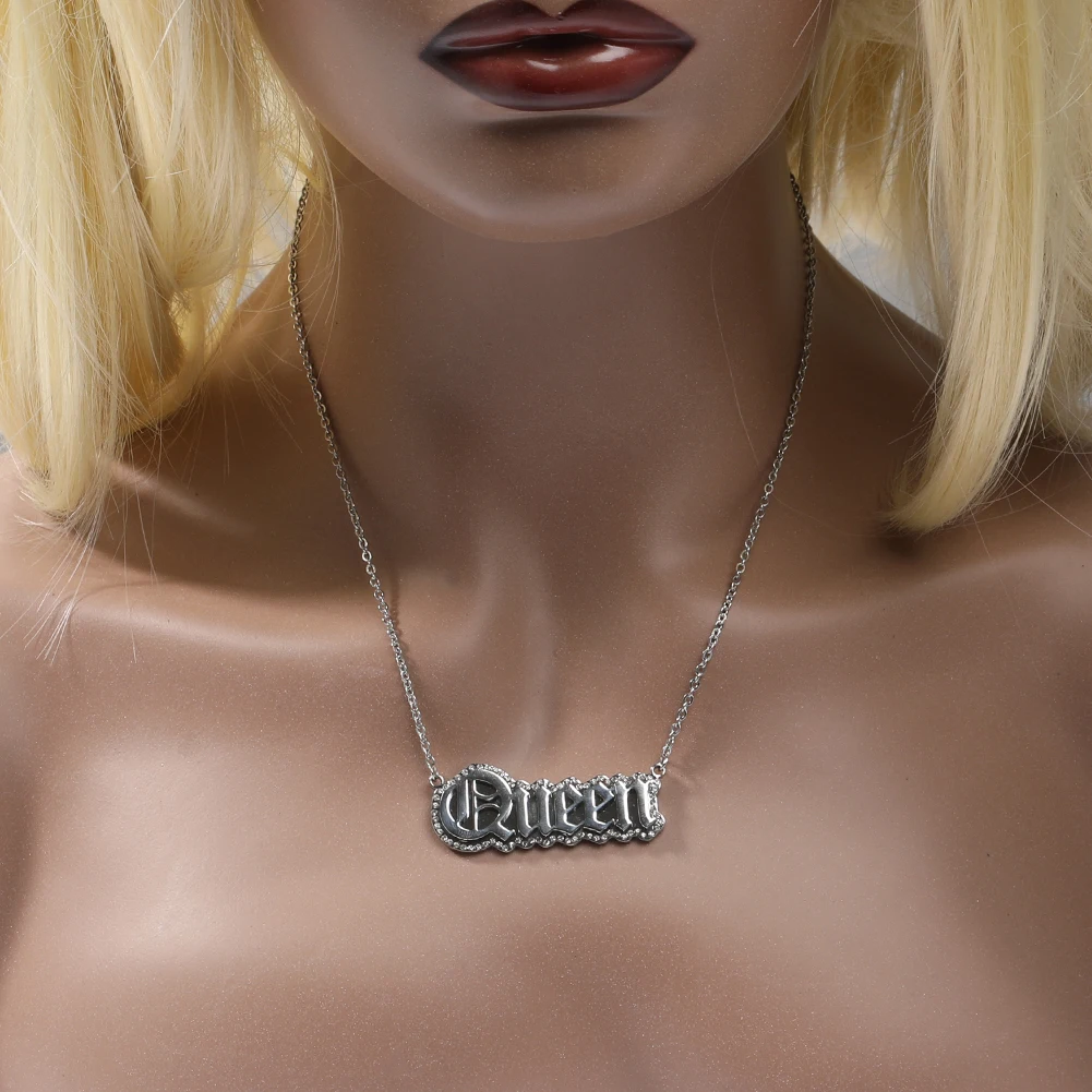 THE BLING KING Custom Double-Layers Stainless Steel Name Choker Iced Out Bling Stone Letters Pendant Necklace For Women Jewelry