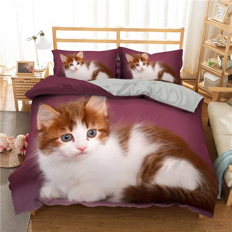 

3d Printed Bedding Set Pet Cats Home Decor Bedspread Polyester Animals Bedclothes Soft Cute Duvet Cover With Pillowcase