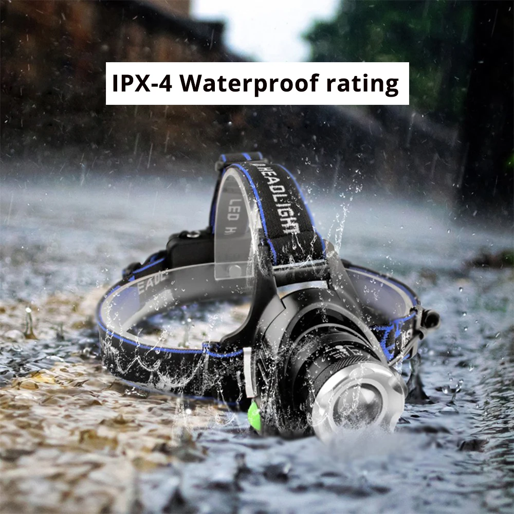 Super Bright LED Headlamp Induction switch Fishing Headlight Support zoom 3 lighting mode Powered by 2x18650 batteries