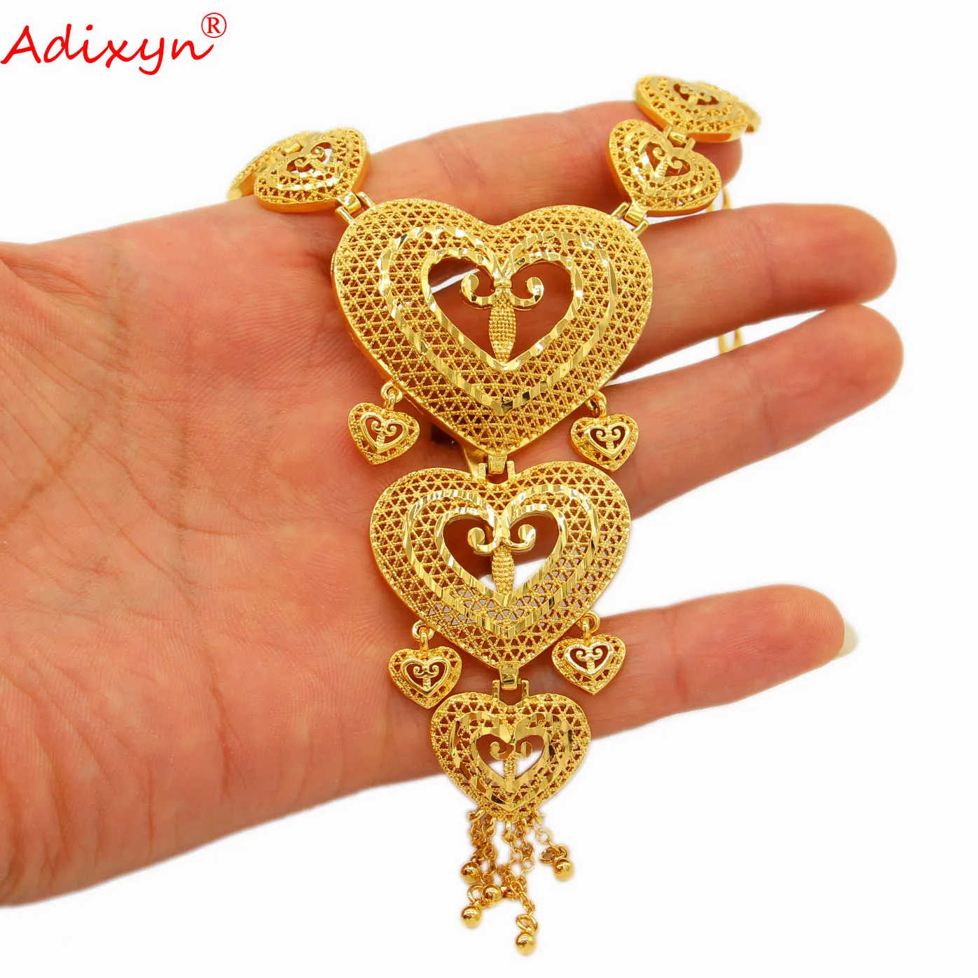 Adixyn Heart Shape Necklace Bracelet Earrings Ring Set Jewelry For Women Gold Color Luxury Dubai African Party Gifts N03103