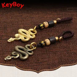 Brass Metal Snake Pendant Necklace Men Retro Handmade Rope Key Chain Animal Cobra Keychain Multitool Bag Lanyard Hanging Jewelry