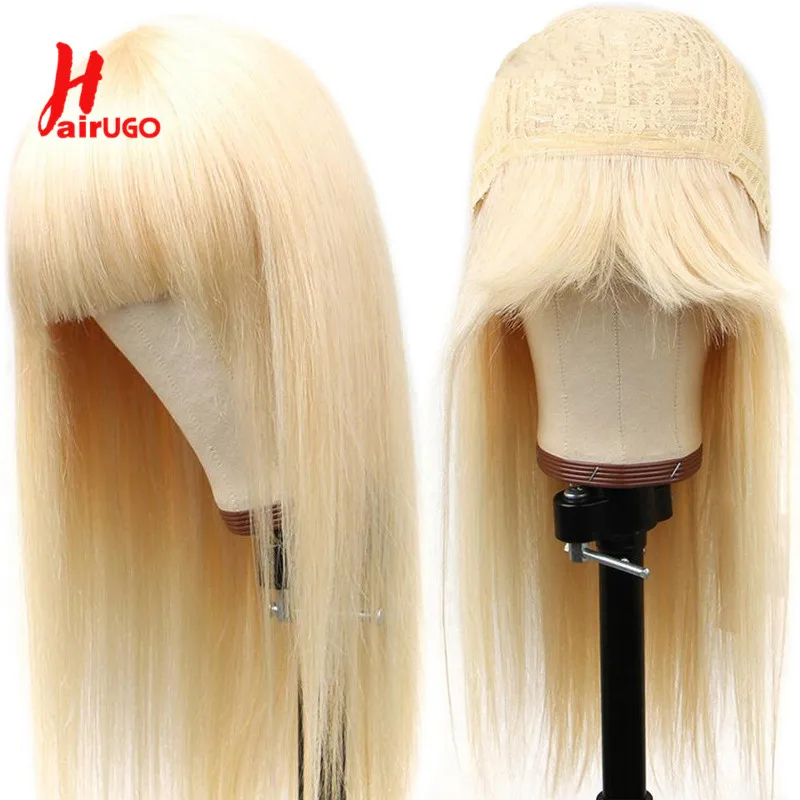 613# Blonde Human Hair Wig with Bangs Full Machine Straight Human Hair Wigs Remy Glueless Wigs Fringe Wigs For Woman HairUGo