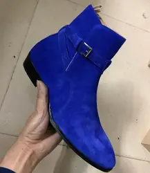 Blue Suede Top Leather Men Chelsea Boots Slip On Buckles Shoes Men Ankle Boots Wholesales Customized 46 47 48 49 50