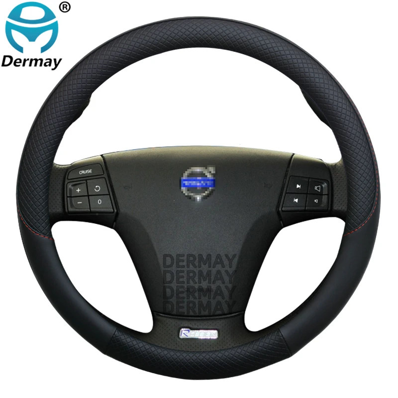 100% DERMAY Brand Leather Car Steering Wheel Cover Non-slip for Volvo C30 2006~2013 Auto interior Accessories