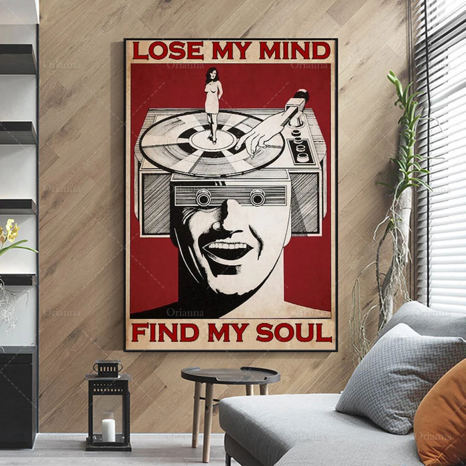 Lose My Mind Find My Soul Poster, Music Art Print, Music Lover Gift, Vinyl Poster, Retro Modern Home Decoration   Wall Canvas