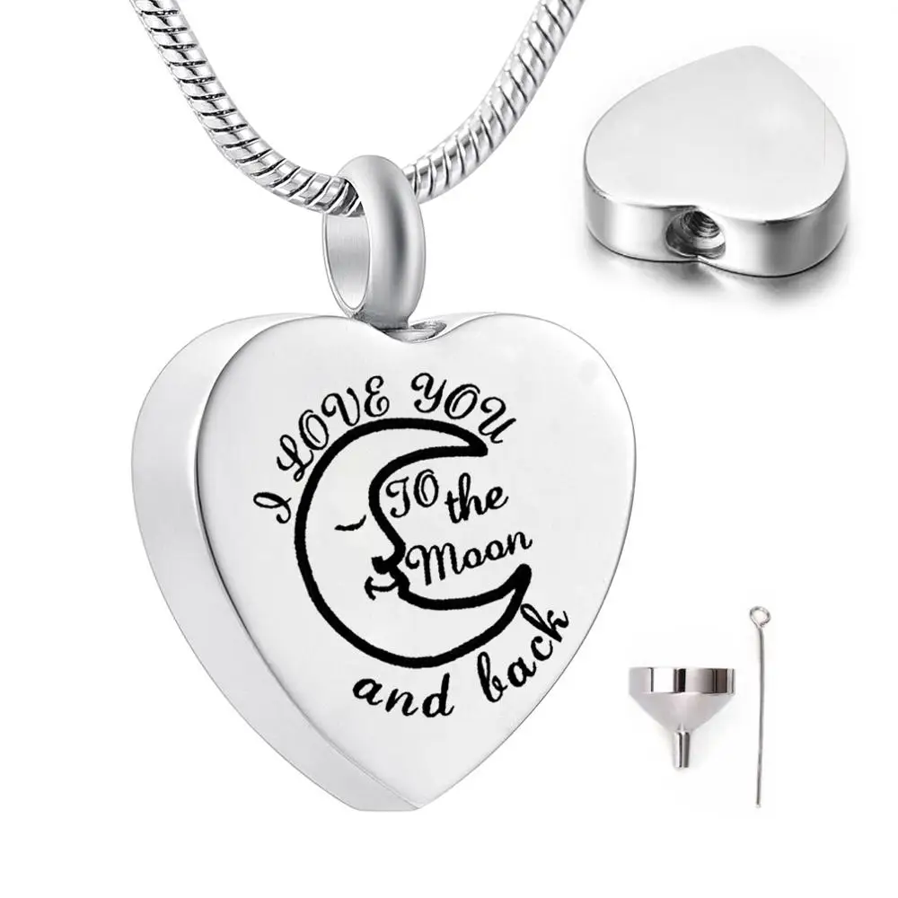 Urn Necklaces for Ashes I Love You to The Moon and Back Cremation Urn Locket Necklace Carved Jewelry Pendant with Snake Chain