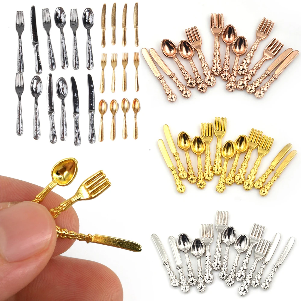 

3/12Pcs Simulation Mini Cutlery Set Dollhouse Furniture 1:12 Scale Fork Knife Spoon Miniature Cookware Doll Accessorie Kids Toys