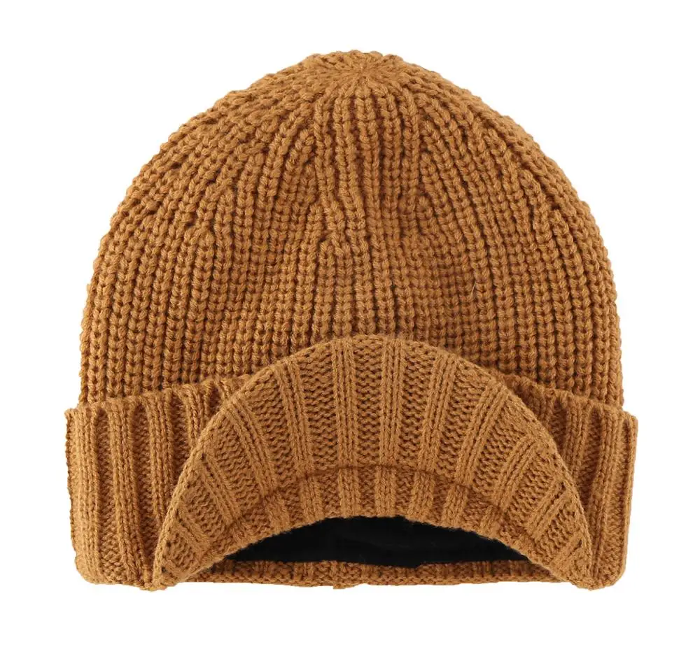Connectyle Men\'s Outdoor Newsboy Hat Winter Soft Warm Hat Thick Knitted Brim Beanie Daily Cap with Visor