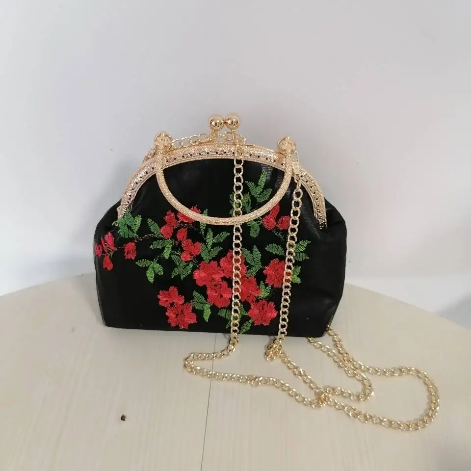 Classic Embroidery Flowers Kiss lock Shell Bags Bag Chain Women Shoulder Crossbody Bag Vintage Designer Women\'s Handbags