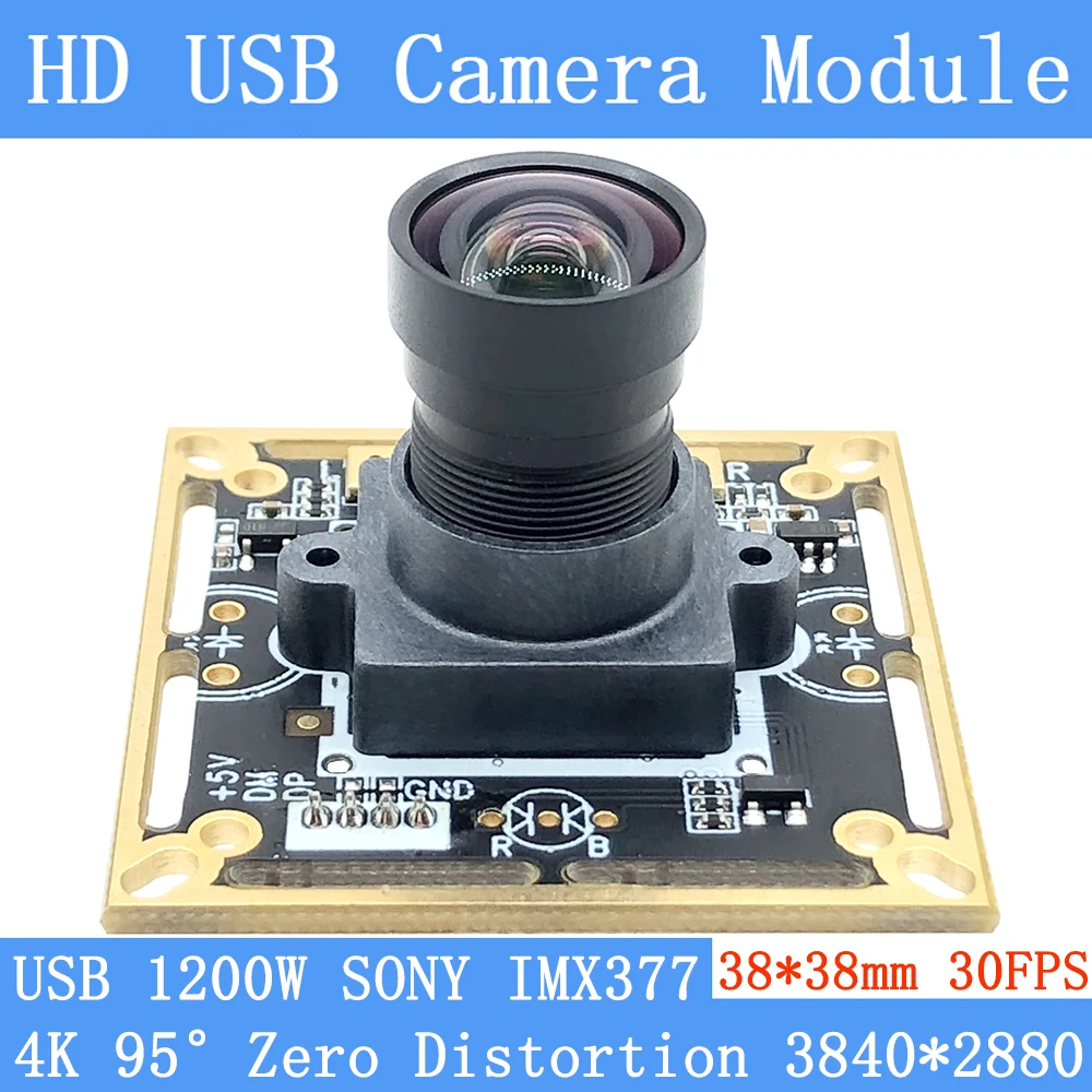 

95° No Distortion Webcam Mini 4K 3840*2880 Sony IMX377 30FPS 1200W USB Camera Module For Windows Linux Android 38mm*38mm