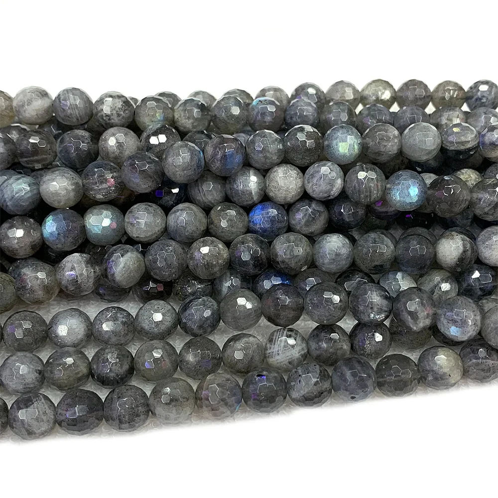 Veemake Natural Blue Labradorite Gemstones Jewelry Faceted Round Loose Stone Beads 3-18mm DIY Necklaces or Bracelets 07463