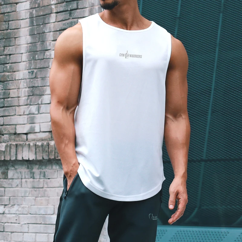 Gym Tank Tops Bodybuilding Fitness Sleeveless T Shirt Men Mesh Printed Workout Stringer Singlets Summer Casual Sports Vest Men