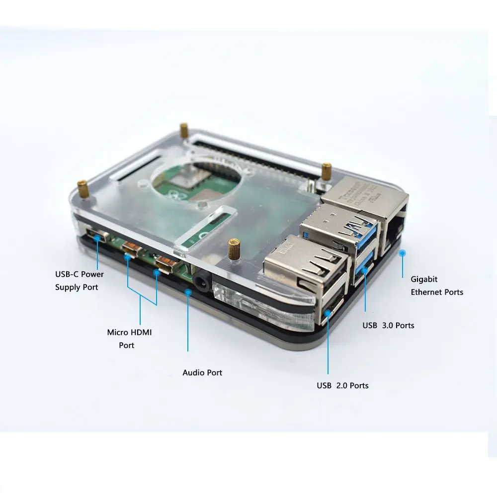 Funda de Raspberry Pi 4 transparente con ventilador, materiales personalizados, nueva moda