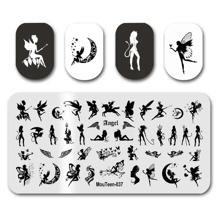 Art Nail Plate MouTeen037 Angel Fairy Devil Girl Nail Stamping Plates Manicure Set For Nail Art Stamp