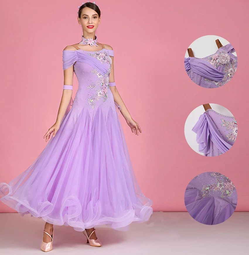 Elegant Purple Luxurious dress Ballroom Dance Dress Modern Dance Flamenco Waltz Dress Standard Practice Wear Competition Costume