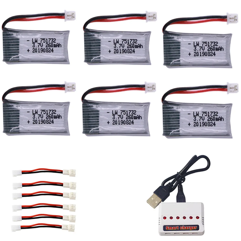 

3.7V 260mAh lipo battery and（6ni1）Charger For H20 Syma S8 M67 U839 RC Quadcopter Drone Parts 3.7v Lipo Battery