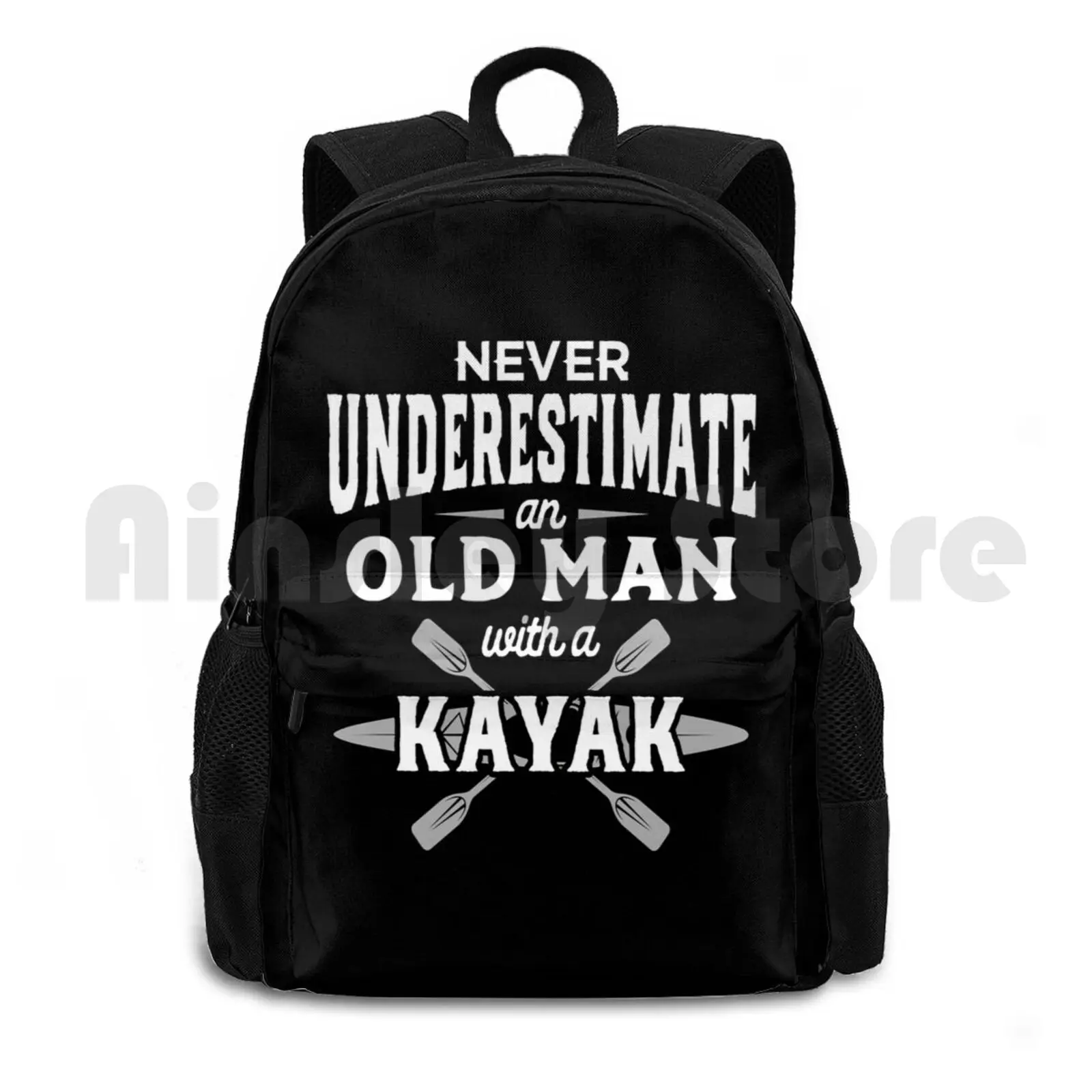 Never Underestimate An Old Man With A Kayak-White Gray Outdoor Hiking Backpack Riding Climbing Sports Bag Soccer Mom Soccer