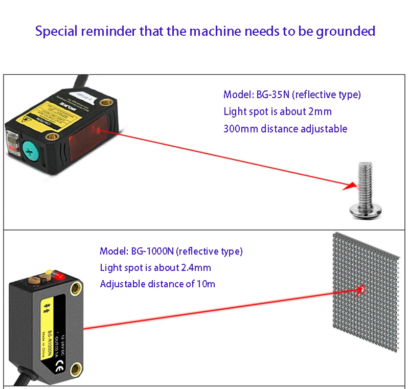 BG-35N square laser photoelectric switch diffuse reflection small spot laser red light sensor sensor