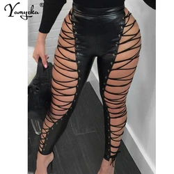 Sexy 2026 fashion vintage streetwear leather pants women summer goth leggings festival clothing emo black pencil pants trousers