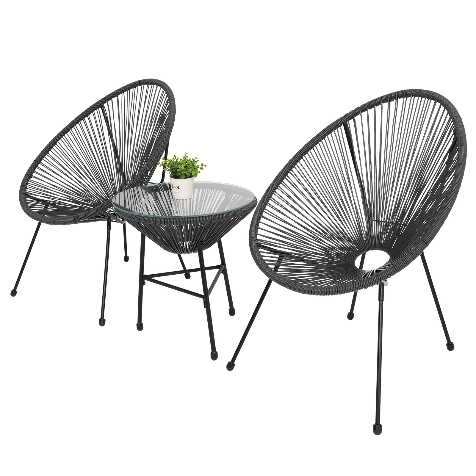 US Warehouse 3-Piece All-Weather Patio Acapulco Bistro Furniture Set with 2 Chairs & Glass Top Table Gray Outdoor Furniture