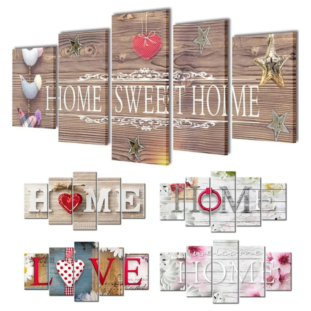 

5pcs Multi-picture Combination Embroidery"Home Sweet Home" Full Square/Round Cross Stitch Mosaic Love Home Decoration Gift