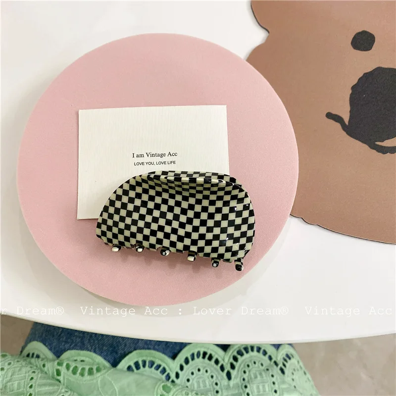 Hot Ins Checkered Hair Claw Clip Acrylic Acetate Black White Colorful Mosaic Grid Plaid Hair Clips Clamp Grab Women Accessories