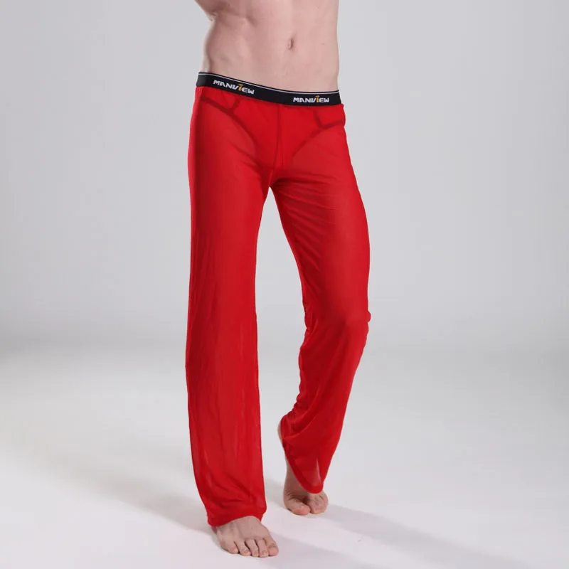 Casual Mesh Pajamas Ultra-thin Men See Though Pants Tranparent Long Pants Sexy Men Trousers Mens See Through Pants Men Sleepwear