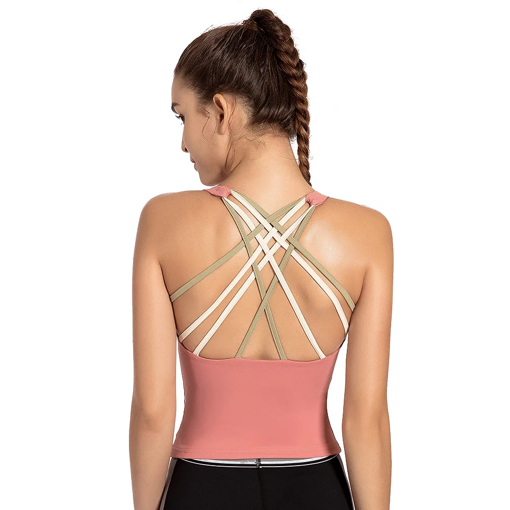 Sport Top For Women Yoga Shirts Nylon Dry Fit Cross Straps Jogging Femme Workout Tops Female Fitness Sleeveless Shirt Plus Size