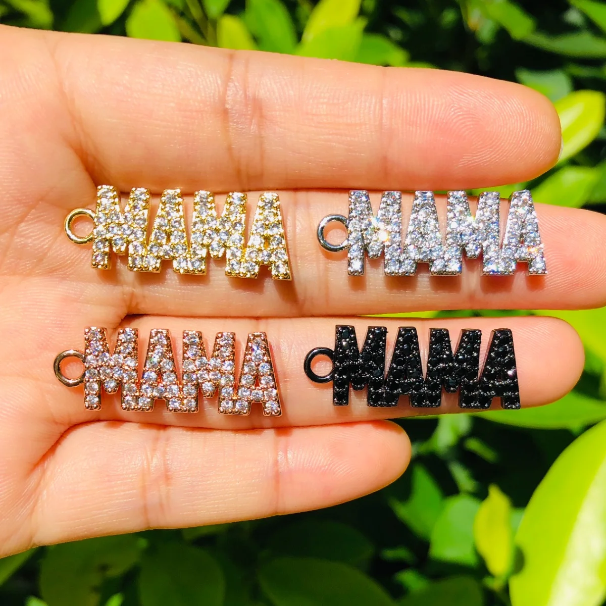 

5pcs MAMA Word Charm for Women Jewelry Making Cubic Zirconia Micro Paved Letter Bracelet Girl Necklace Pendant Keychain Handmade