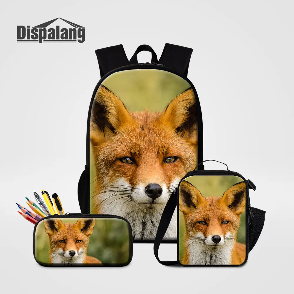 

3PCS School Bags Set Animal Fox Sublimation Printing Backpack With Food Bag Customized Logo Pencil Case For Children Bookbag