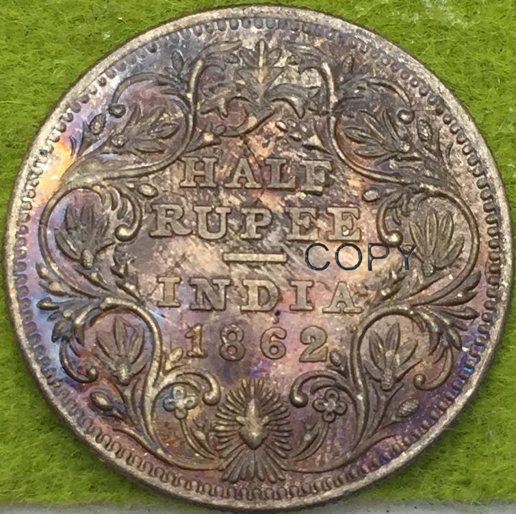 1862 Half Rupee Brass Silver Plated Copy Coin India Victoria Queen Can Choose The Different Color And Year