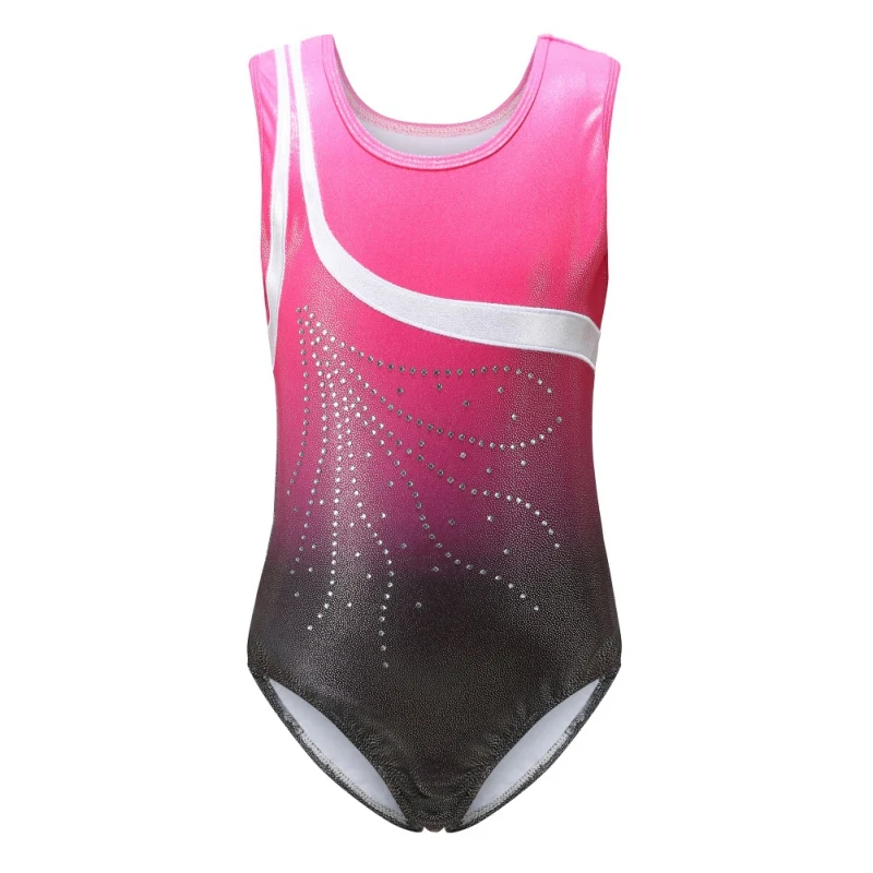 Leotards sem mangas de balé para meninas, bodysuit ginástica, strass glitter, desempenho profissional, roupas de dança para criança