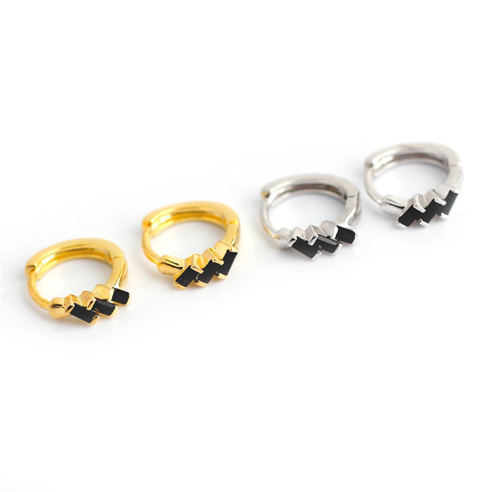 ANDYWEN 925 Sterling Silver 8mm Black Zircon Hoops Middle Huggies Loops Pendiente Piercing Women Luxury Jewelry For 2020 Fashion