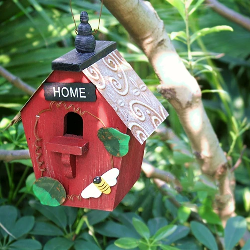 Outdoor Courtyard Solid Wood Metal Simulation Wall Hanging Bird House Villa Garden Balcony Ornaments Park Tree Decoration Crafts