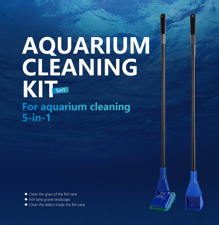6-IN-1 Aquarium-Reinigungswerkzeuge-Sets, Aquarium-Reinigungsset, Fischnetz, Kies, Rechen, Algenschaber, Gabel, Schwamm, Bürste, Glasreiniger – Detail 1