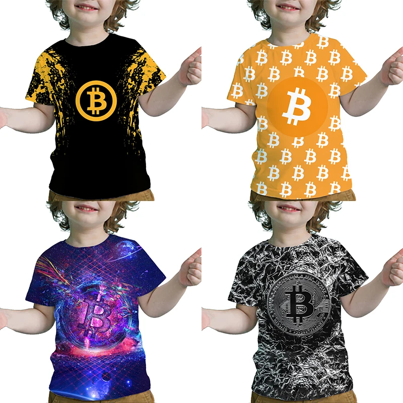 Toddler 3D Bitcoin Printed T-shirts Children Creative Pattern Tshirts Summer Kids Cool T Shirts Baby Boys Girls Tops Camiseta