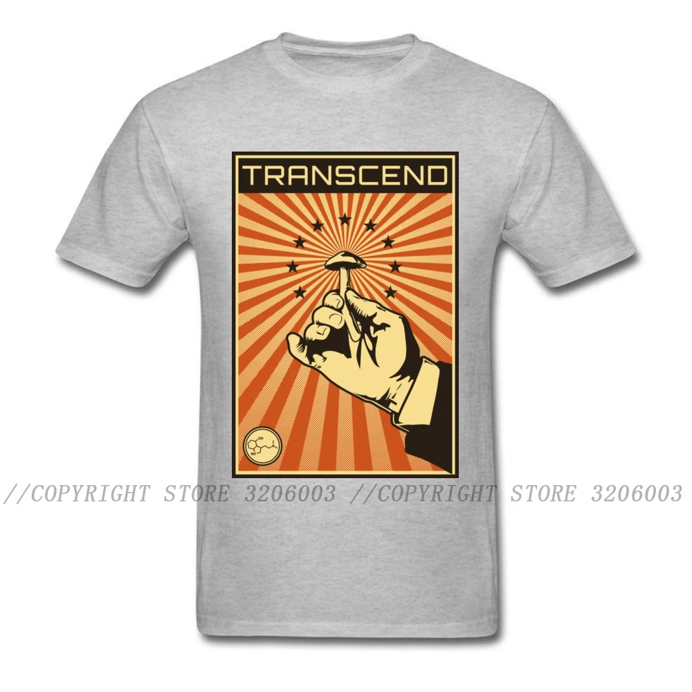 Transcend 2018 Funny Men Black T-shirt Vintage Poster Print Male T Shirts Hand & Mushroom Cartoon Tee Wholesale