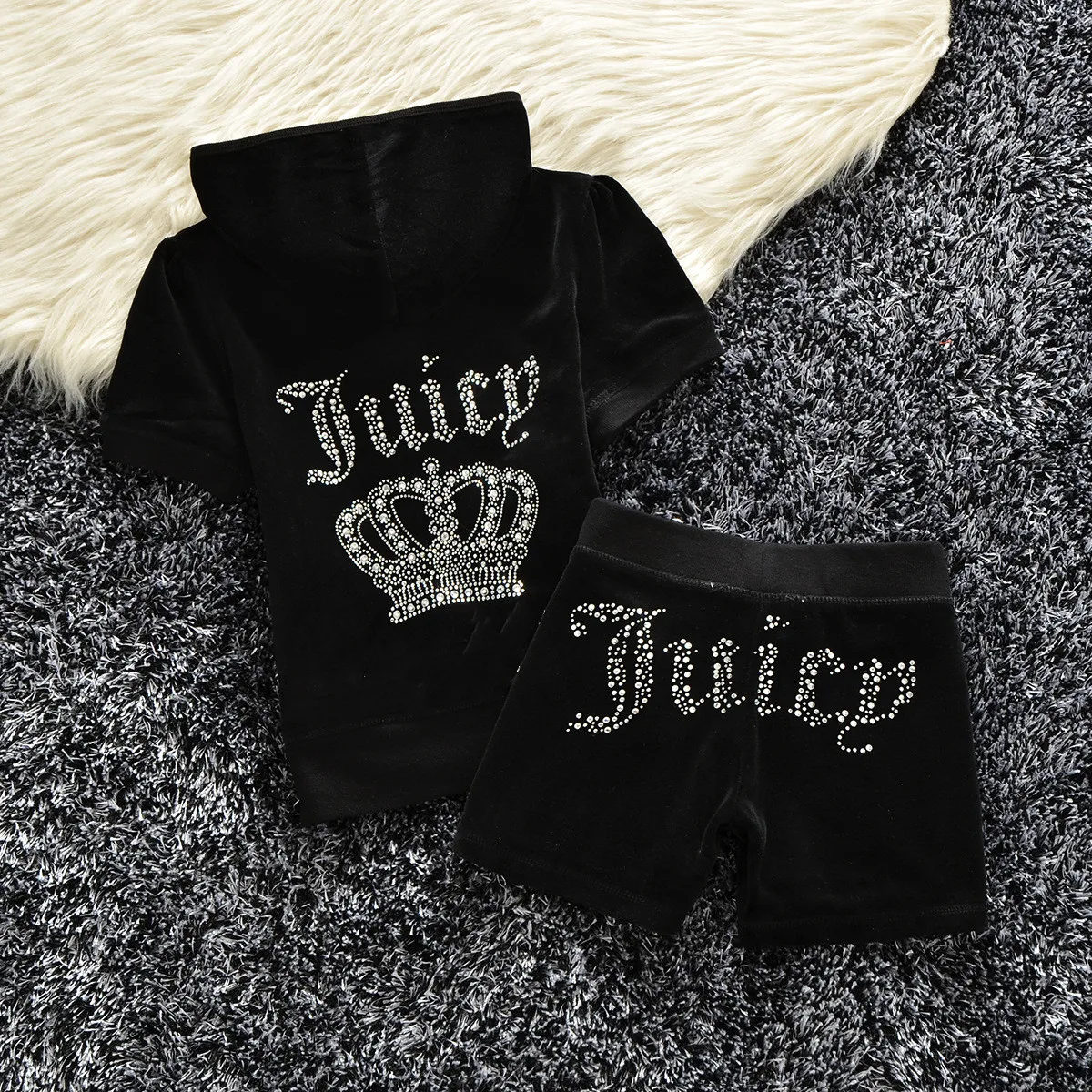 Juicy Lovers Brand Summer Fashion Slim Shiny Diamonds Velvet Casual Tracksuits Women Sportswear Suit Yoga Tennis Dress suits