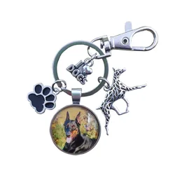 Doberman Husky Keychain Time Gem Simulated Dog Animal Pet Lover Key Ring Women Men Jewelry Birthday Party Gift Drop Shipping